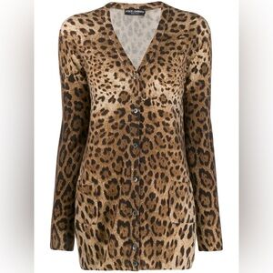 Dolce & Gabbana Leopard Print Cashmere and Virgin Wool Cardigan Sz L